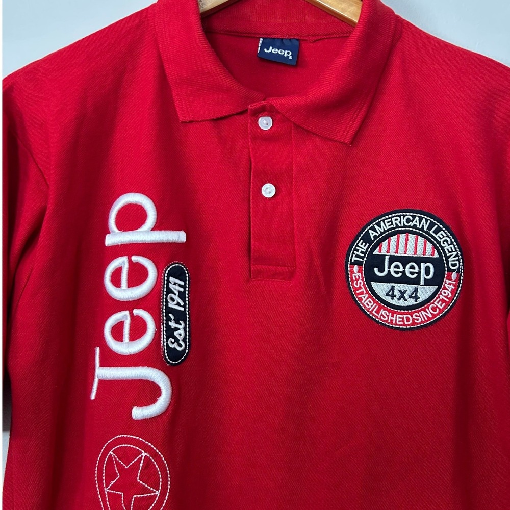 Jeep Polo Shirt Mens Large Red Short Sleeve‎ Embroidered 4x4 Off Road Graphic